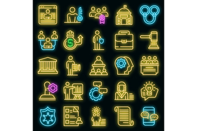 Authority icons set vector neon