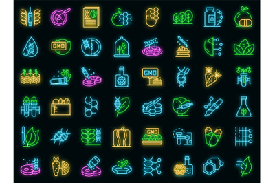 Gmo food icons set vector neon