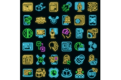 Interaction icons set vector neon