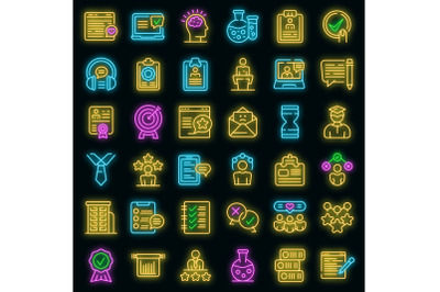 Experience icons set vector neon