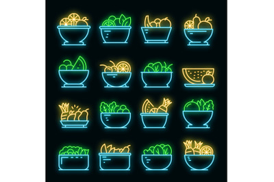 Fruit salad icons set vector neon