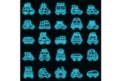 Car roof box icons set vector neon