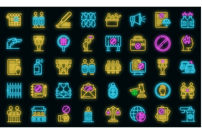 Disobedient icons set vector neon