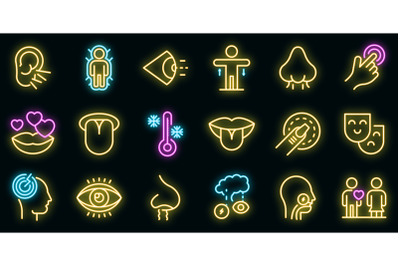 Senses icons set vector neon