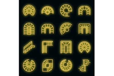 Spiral staircase icons set vector neon