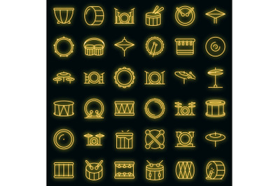 Drum icons set vector neon