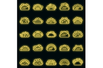 Tacos icons set vector neon