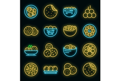 Falafel icons set vector neon