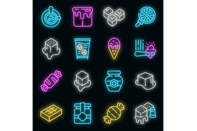 Salted caramel icons set vector neon