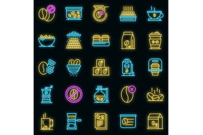 Decaffeinated coffee icons set vector neon