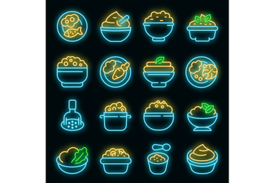 Mashed potatoes icons set vector neon