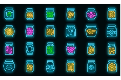 Pickled products icons set vector neon