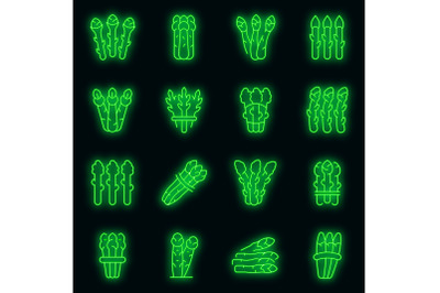 Asparagus icons set vector neon