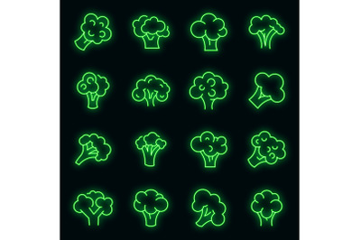 Broccoli icons set vector neon