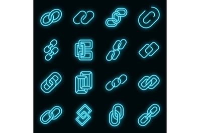 Chain link icons set vector neon