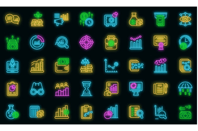 Market forecast icons set vector neon