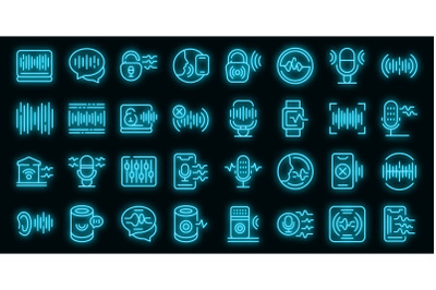 Speech recognition icons set vector neon