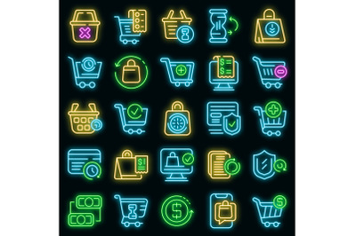Purchase history icons set vector neon