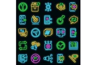 Repost icons set vector neon