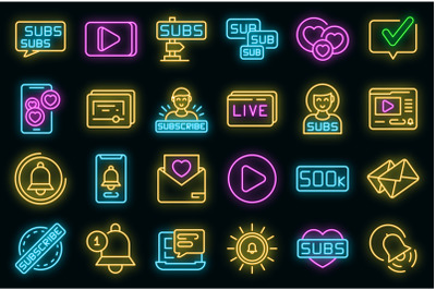 Subscribe icons set vector neon