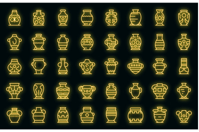 Amphora icons set vector neon