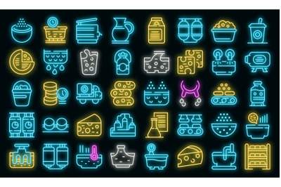 Cheese production icons set vector neon