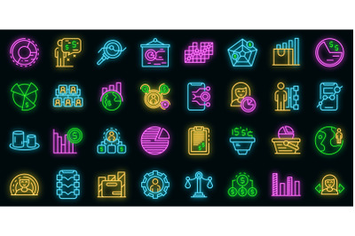 Market segmentation icons set vector neon