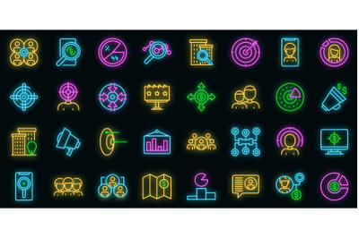 Target audience icons set vector neon