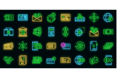 Transfer money icons set vector neon