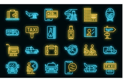 Airport transfer icons set vector neon