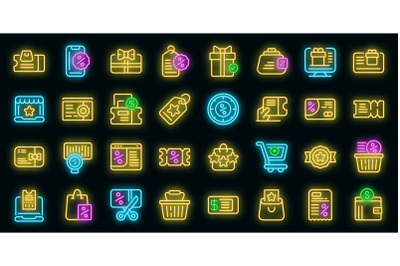 Online voucher icons set vector neon