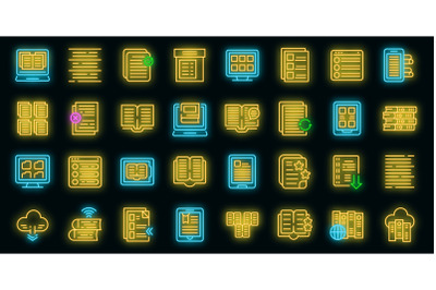 Electronic catalogs icons set vector neon