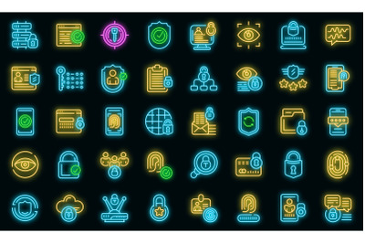 Privacy icons set vector neon