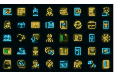 Personal assistant icons set vector neon