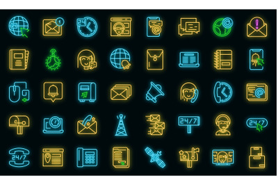 Contact us icons set vector neon