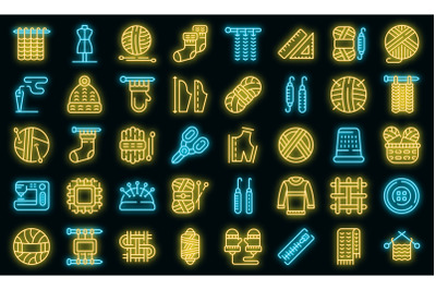 Knitting icons set vector neon