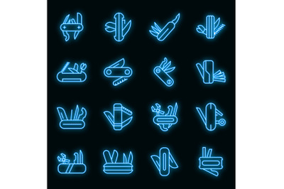 Multitool icons set vector neon