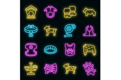 Dog clothes icons set vector neon