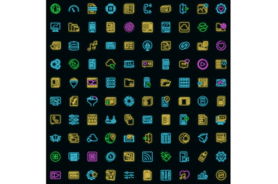 Interface icons set vector neon