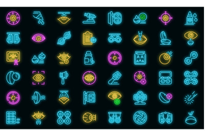 Optometry icons set vector neon