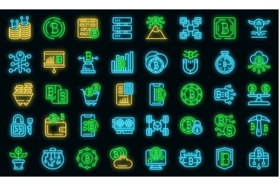 Cryptocurrency icons set vector neon