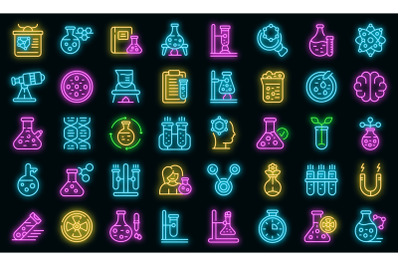 Research scientist icons set vector neon