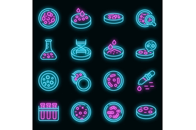 Petri dish icons set vector neon