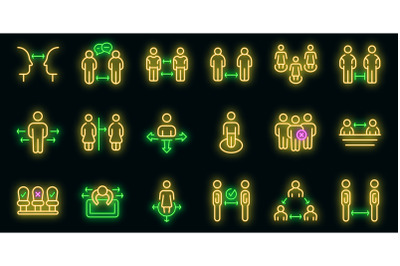 Keep distance icons set vector neon