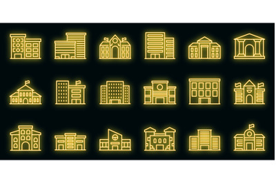 Campus icons set vector neon