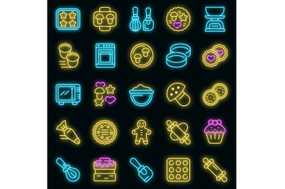 Cookie molds icons set vector neon