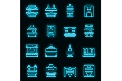 Press form machines icons set vector neon