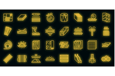 Plywood icons set vector neon