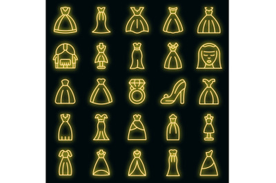 Wedding dress icons set vector neon