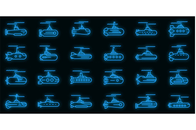 Submarine icons set vector neon